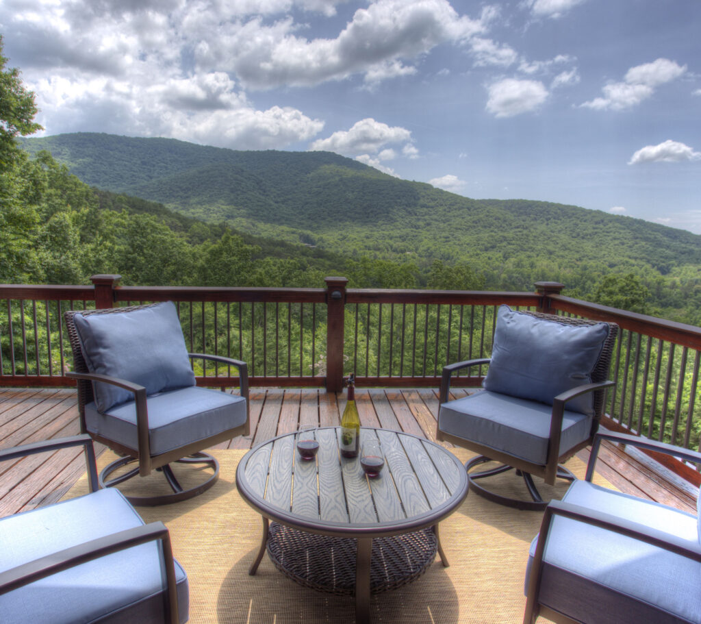 deck overlooking mountain range